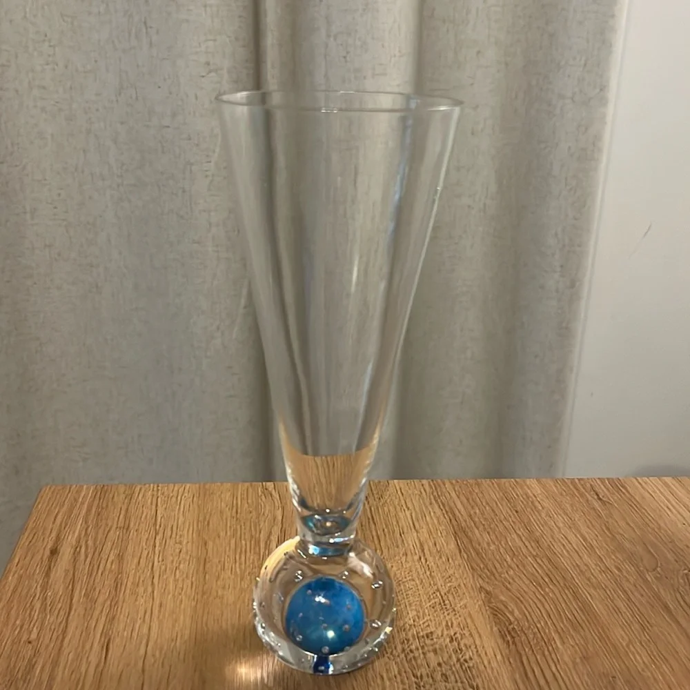 Vintage MCM Barware Flute Wine Art Glass Controlled Bubble Ball